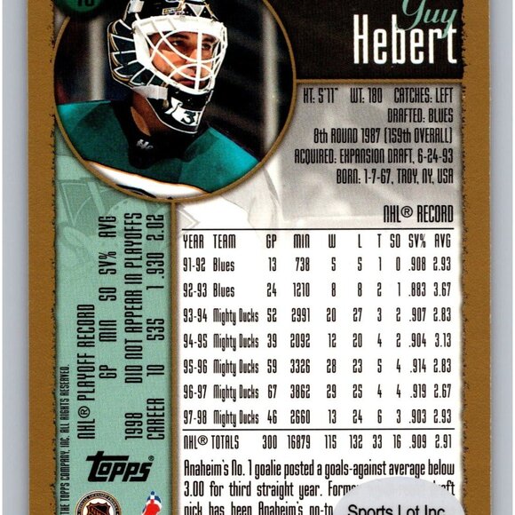 Autographed Guy Hebert Anaheim Mighty Ducks Hockey Card 1993 Topps Gold Edition - Picture 2 of 2